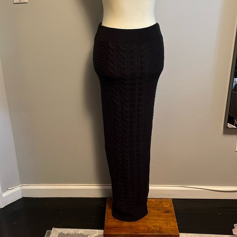 JLUXLABEL Black Ribbed Maxi Pencil Skirt